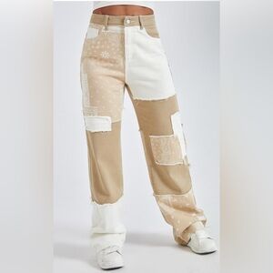 Patchwork Tan and Cream Women Jeans